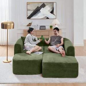 English Elm 114" Cloud Sectional Couch with L-Shape Chaise Modular Corduroy Sofa with Movable Ottoman, No Assembly Required, Plush Comfort for Living Spaces Green W1117P371655