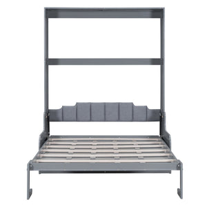 English Elm Queen Murphy Wall Bed with Integrated Chair Espresso Cabinet for Studio Apartments Gray LP000791AAE-3