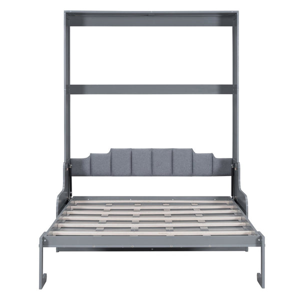 English Elm Queen Murphy Wall Bed with Integrated Chair Espresso Cabinet for Studio Apartments Gray LP000791AAE-3