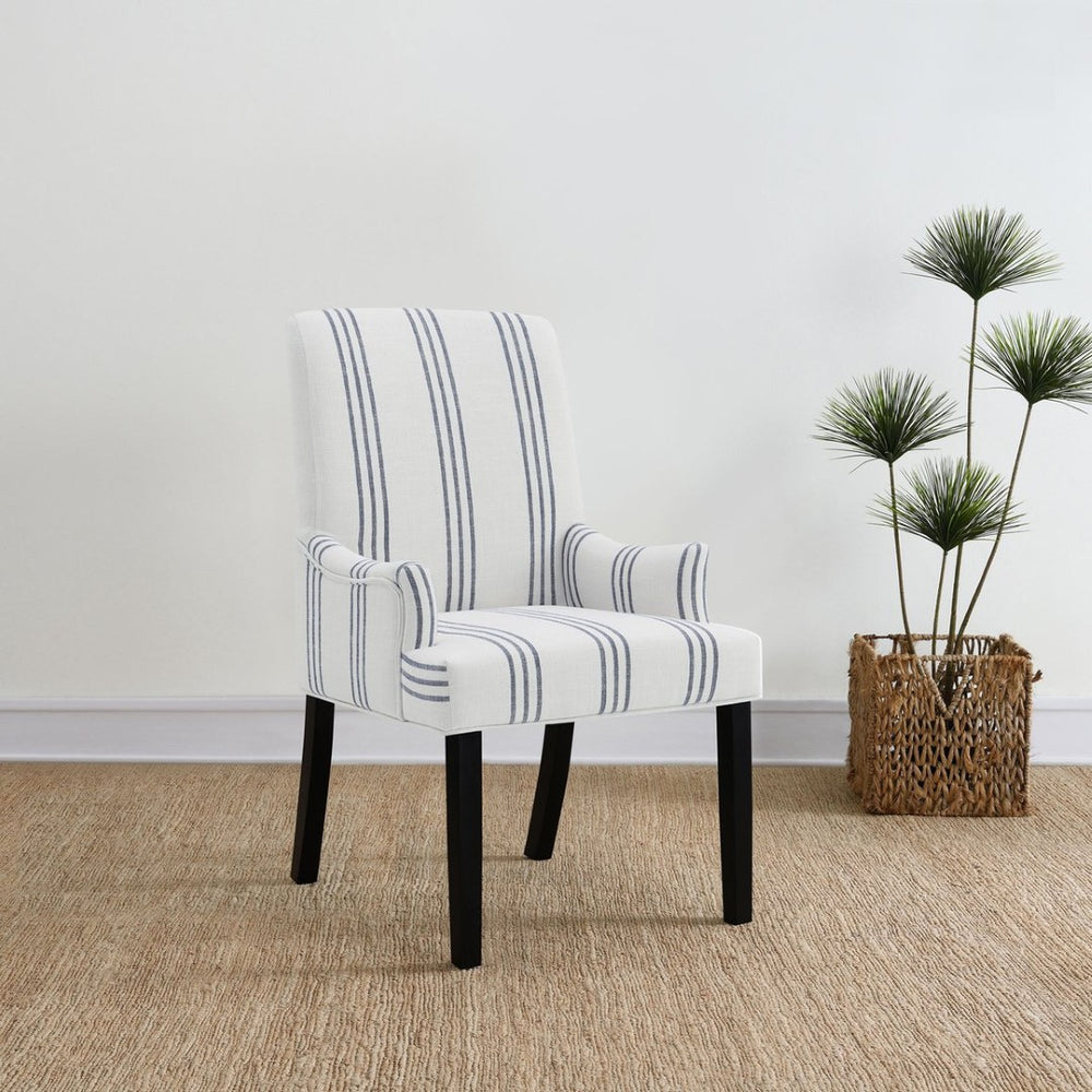 English Elm Draper Striped Polyester Dining Arm Chair with Matte Black Rubberwood Frame Modern B062P441430