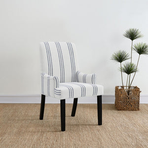 English Elm Draper Striped Polyester Dining Arm Chair with Matte Black Rubberwood Frame Modern B062P441430