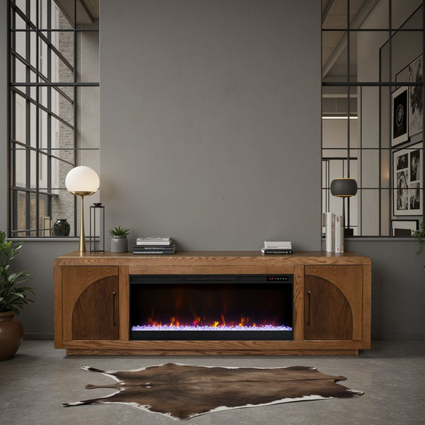 English Elm Eclipse 82-Inch Fireplace Tv Stand For Tvs Up To 90" - Vintage Bourbon & Walnut Finish, Storage & Heat B108P345183