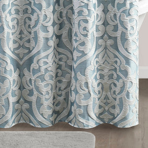 JLA Home Madison Park - Jacquard Silver Medallion Shower Curtain — Textured Damask Weave, 72x72 Durable Machine-Washable Aqua/Silver MP70-8085