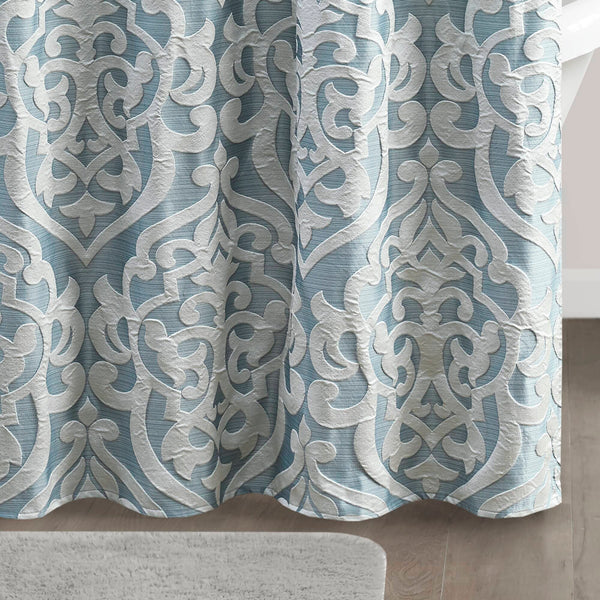 JLA Home Madison Park - Jacquard Silver Medallion Shower Curtain — Textured Damask Weave, 72x72 Durable Machine-Washable Aqua/Silver MP70-8085