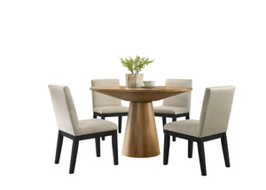 English Elm Jacopo Round Pedestal Dining Set Driftwood Table with Four Upholstered Chairs B2749S00345