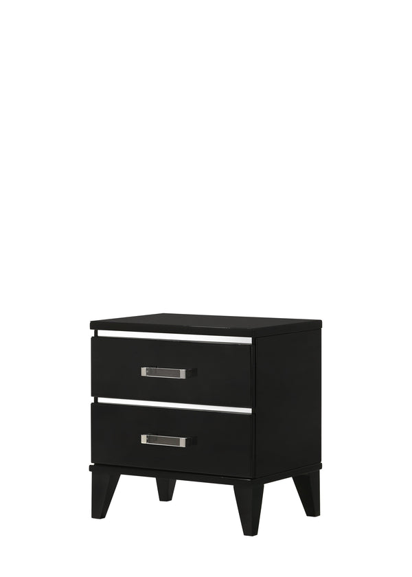 English Elm Chelsie Black Finish Nightstand with 2 Smooth-Glide Drawers, Safety Stop & Sleek Tapered Legs, Durable Materials B2726P261873