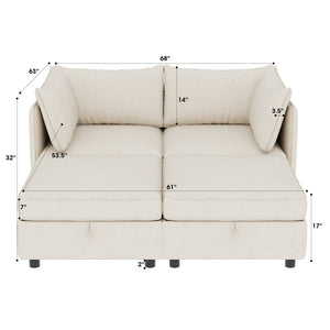 English Elm Love Seat Couches - Stylish Mid Century Modern Modular Sofa With Storage For Small Living Spaces W680S00022