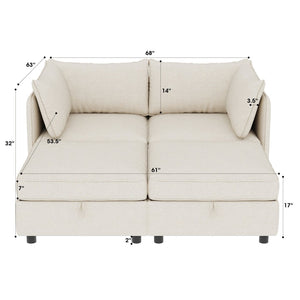 English Elm Love Seat Modular Sectional Sofa with Hidden Storage Mid Century Modern Small Space Beige W680S00137