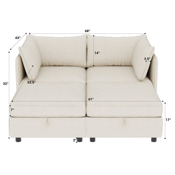 English Elm Love Seat Modular Sectional Sofa with Hidden Storage Mid Century Modern Small Space Beige W680S00137