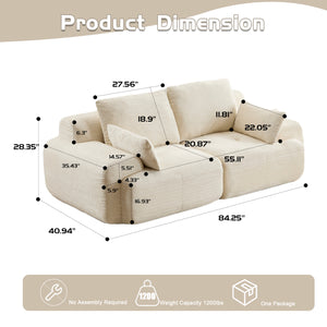 English Elm Modern Pet-Friendly Memory Foam Sectional Sofa - Compressed 2-Seater Loveseat In Soft Corduroy Beige W3723P346954