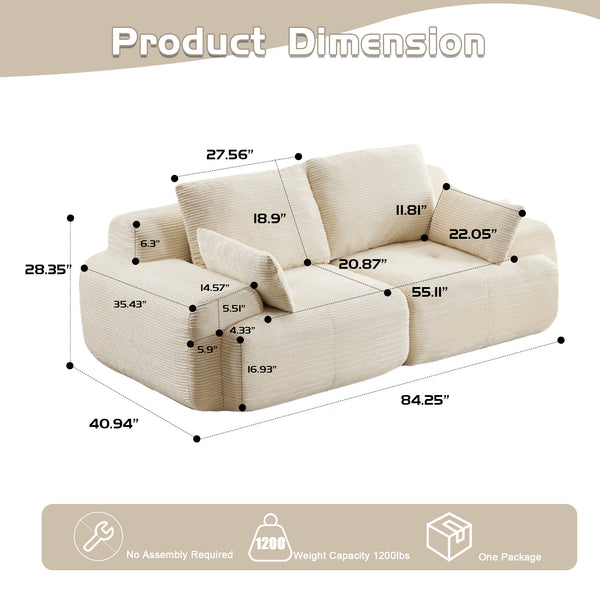 English Elm Modern Pet-Friendly Memory Foam Sectional Sofa - Compressed 2-Seater Loveseat In Soft Corduroy Beige W3723P346954