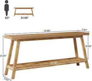 English Elm Hall Console Table Industrial Rustic Two Tier Wood Tone Metal Frame Entryway Sofa Light Brown T3971P451487
