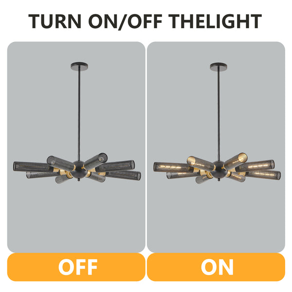 English Elm 34" Modern Industrial Sputnik Chandelier, 8-Light Black & Gold Mesh Shades, Adjustable Height, E26 Fixture for Dining Room Ambiance W1340P233175