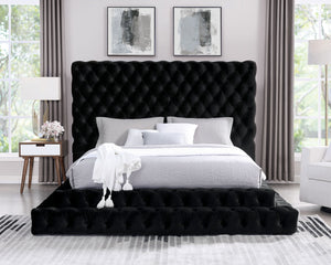 English Elm Contemporary Gray Flannelette King Bed Tufted Tall Headboard Glam Platform Frame Black B2741S00814