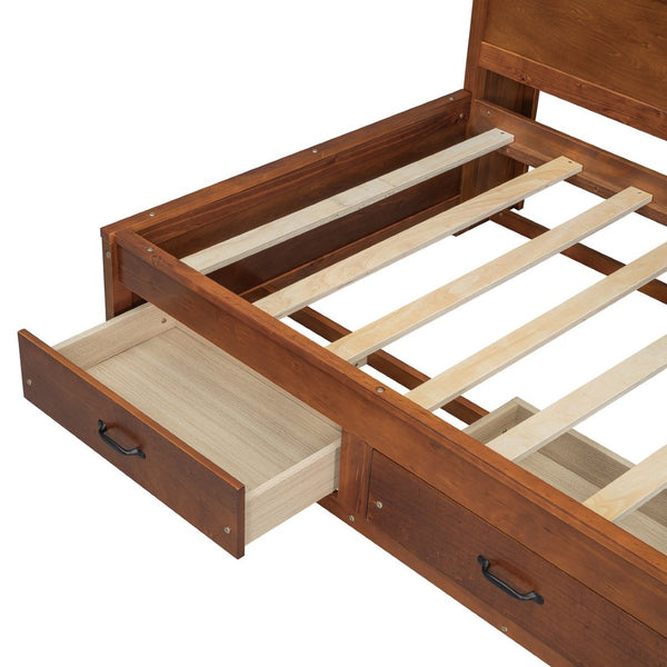 English Elm Full Platform Bed Six Built in Storage Drawers Low Profile Contemporary Frame Walnut N708P263524D