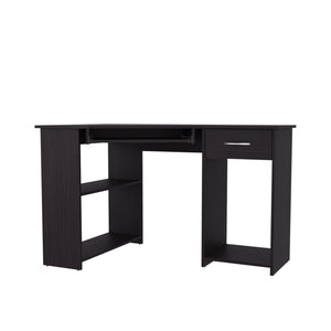 English Elm EKKO L-Shaped Corner Computer Desk with Drawer, Shelves & CPU Compartment, Scratch-Resistant Workstation Wenge 51.97 L x 29.13 W x 3.15 H B128P387080