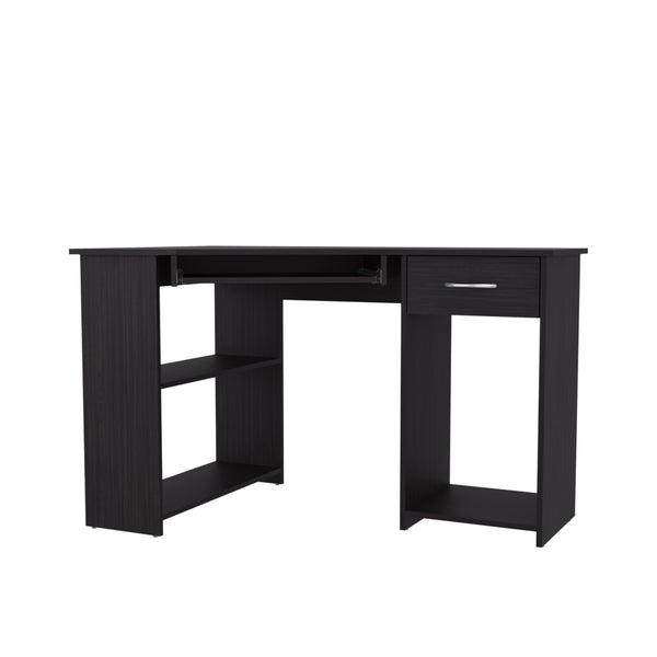 English Elm EKKO L-Shaped Corner Computer Desk with Drawer, Shelves & CPU Compartment, Scratch-Resistant Workstation Wenge 51.97 L x 29.13 W x 3.15 H B128P387080