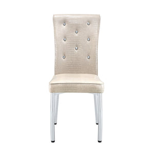 English Elm A Set of 2 Crystal Button Faux Leather Dining Chairs with Embossed Croc Texture Beige W3226P340250