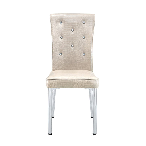 English Elm A Set of 2 Crystal Button Faux Leather Dining Chairs with Embossed Croc Texture Beige W3226P340250