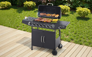 English Elm 6 Burner Propane Gas Grill with Cast Iron Grates Side and 59000 Btu Outdoor Power W1820P341741