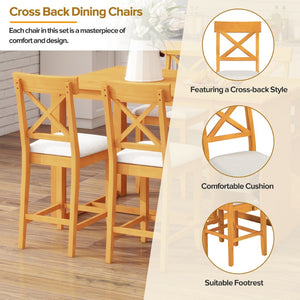 English Elm Topmax 5-Piece Farmhouse Counter Height Dining Table Set With Storage & Upholstered Chairs In Brown N717S000141N-GIGA