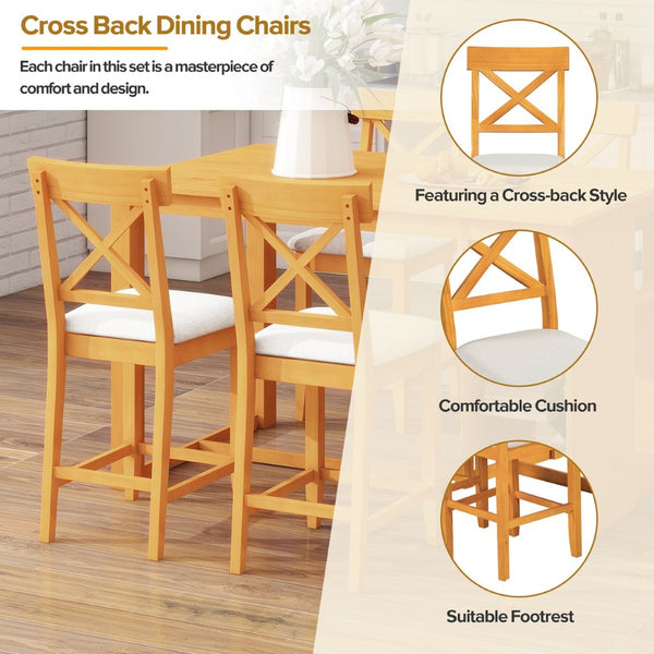 English Elm Topmax 5-Piece Farmhouse Counter Height Dining Table Set With Storage & Upholstered Chairs In Brown N717S000141N-GIGA