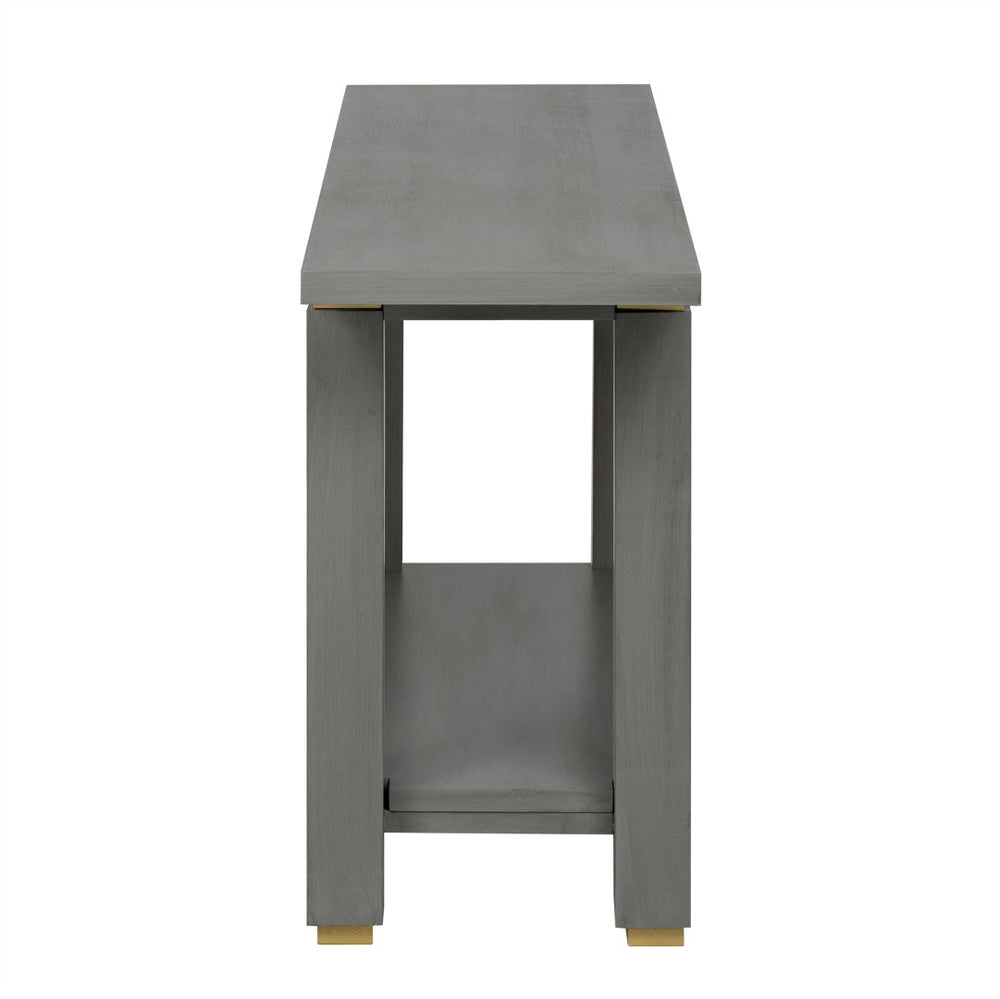 English Elm U_Style 62.9" Modern Minimalist Console Table - Solid Wood Entryway Table With Metal Accents & Shelf N711P289140E-GIGA