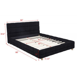English Elm Modern Upholstered Bed Queen Platform Frame with Plush Grid Jute Fabric, Low-Profile Eco Chic Design Black 84 L x 11 W x 9 H B011S01858