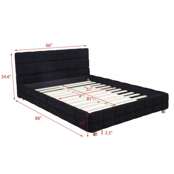 English Elm Modern Upholstered Bed Queen Platform Frame with Plush Grid Jute Fabric, Low-Profile Eco Chic Design Black 84 L x 11 W x 9 H B011S01858
