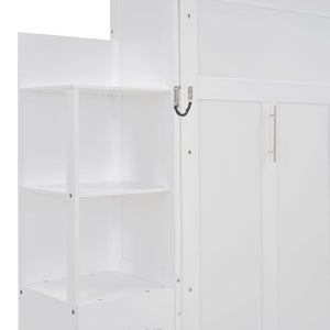 English Elm Full Size Murphy Wall Bed with Led Lighting Shelves Drawers and Fold Down Storage LP100565AAK