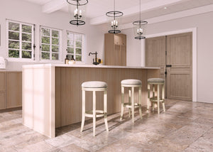 English Elm 31in. Backless Swivel Barstool Solid Wood Curved Legs Upholstered Seat Bar Kitchen Grey+Ivory B2751P436423