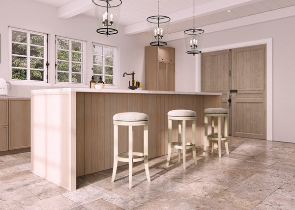 English Elm 31in. Backless Swivel Barstool Solid Wood Curved Legs Upholstered Seat Bar Kitchen Grey+Ivory B2751P436423
