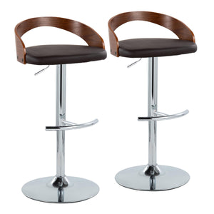 English Elm Grotto Adjustable Barstool Set Of 2 - Modern Chrome & Walnut Design With Brown Faux Leather Comfort B202S00918