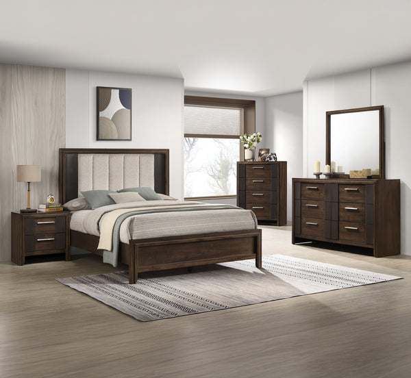 English Elm 1pc Modern 9-Drawer Dresser with Round Knobs, Gunmetal Wood-Pattern Finish, Stylish Bedroom Storage Brown 62 L x 19 W x 39.5 H B2741P346361