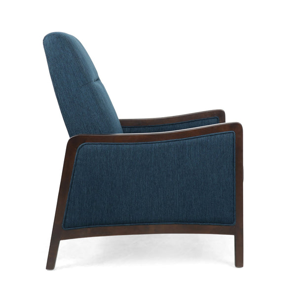 English Elm Christopher Knight Home® - Fabric Recliner Chair Mid-Century Push-Back Upholstered Armchair with Thick Cushion and Birch Frame Navy Blue 70449.00