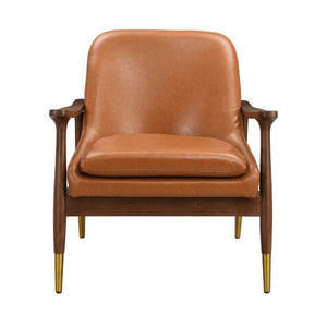 English Elm 29.2'' Mid-century Faux Leather Chair Solid Wood Frame Brass Tipped Legs Lounge Seating N767P371243B