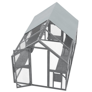 English Elm Cat, Cat Outdoor Wooden Enclosure with Seven Platforms Resting Boxes and Waterproof Canopy W1598S00040