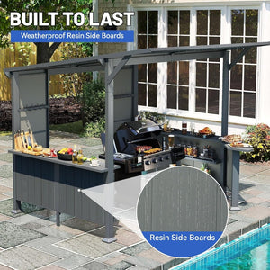 English Elm 9x10ft Hardtop Outdoor Grill Gazebo Galvanized Steel Canopy with Shelves for Patio Gray W1859S00180