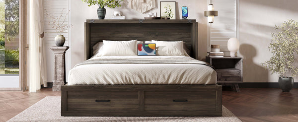 English Elm Murphy Full-Size Cabinet Bed with Built-In Charging Station, Storage Drawer & 700lb Capacity Comfort Gray 57.25 L x 27 W x 6 H N733S293997G