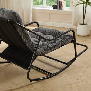 English Elm Outdoor Steel Rocking Chair with Corduroy Cushion for Porch Bedroom or Reading Nook W640P443542