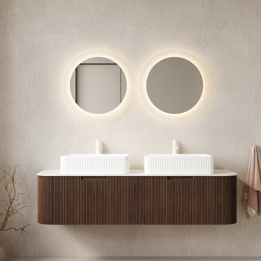 English Elm Dina 60 Inch Floating Bathroom Vanity Sintered Stone Top Dual Glass Basins Wood Grain Dark Walnut,White W2615S00171