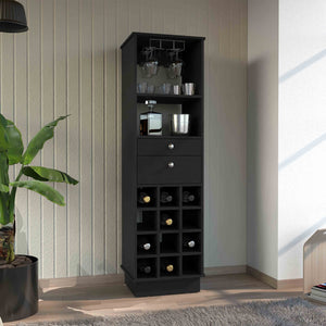 English Elm Classic Matte Black Bar Cabinet with Twelve Bottle Wine Rack and Two Storage Drawers B20091835