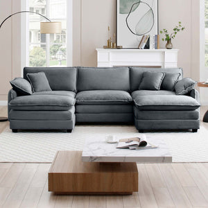 English Elm Oversized Modular U-Shaped Sofa Set With Convertible Ottoman & Footstools – Stylish Grey Corduroy Comfort W714S00758-GIGA