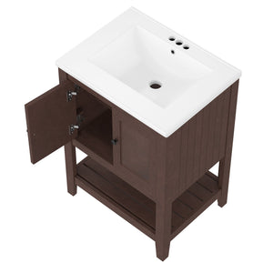 English Elm 24" Modern Sleek Bathroom Vanity with Ceramic Sink, Solid Wood Frame, Waterproof Finish and Open Shelf Storage Brown N725P246473D