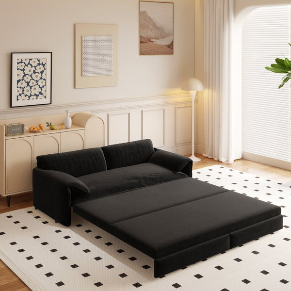 English Elm 66" Queen Sleeper Loveseat Velvet Convertible Sofa with Built-in Side Storage for Living Room Black W1885S00323