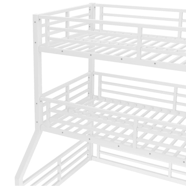 English Elm Twin Metal Triple Bunk Bed – Staggered Design With Safety Guardrails, Noise-Reduced, Space-Saving Style W1580S00168-GIGA