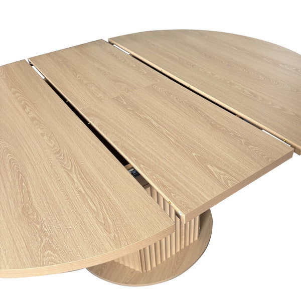 English Elm Round Adjustable Dining Table 47–63" for 4–6, Light Brown MDF & Rubberwood, Bump-Texture Base, 300lb Capacity W1347P296655