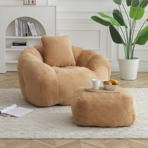 English Elm Giant Foam-Filled Bean Bag Chair with Footstool, Shell-Shaped Faux Fur Sofa for Gaming Reading уют khaki W2677P306796