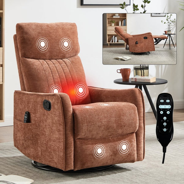 English Elm Blue Fabric Swivel Rocker Recliner with Massage Heat Nodes for Living Room Comfort Orange W1803P321821