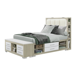 English Elm Messa Full Storage Bed Bookcase Headboard Led Lighting Urban Contemporary Bedroom Natural+White B201S00360